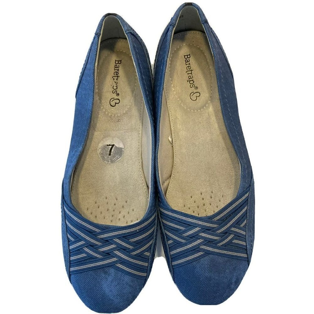 Baretraps Womens Pralies Blue White Slip On Comfort Ballet Wedge Flats Shoes-7M